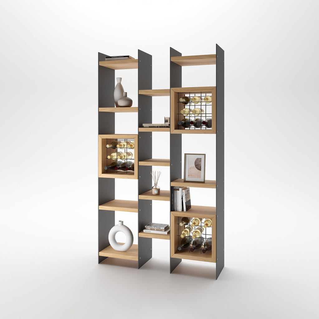 Libreria mobile in ferro grigio antracite con ripiani e ante L120 H180 P35  cm - XLAB Design